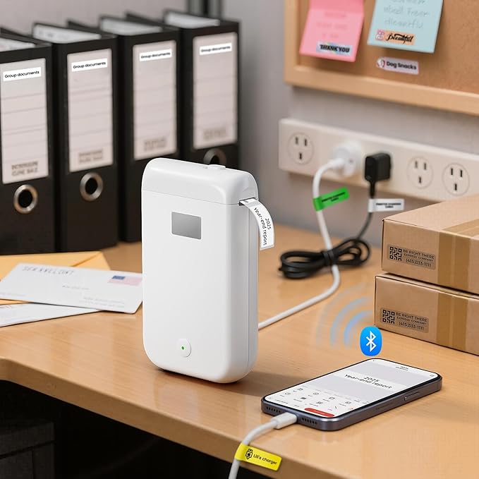 Label Maker, Label Maker Machine with Tape, Portable Bluetooth Label Printer with Little Space, Mini D10 Label Machine with Multiple Personalized Templates for Family School-DeskLoop Office