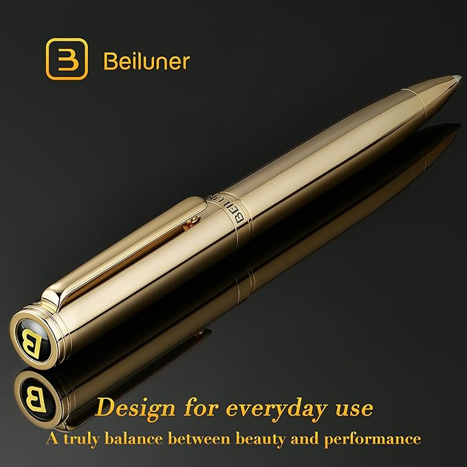 BEILUNER Gold Gel Pen, Stunning Luxury Pens with 24K Gold Plating, Black Ink Refill, Executive Gift Set for Family & Friends, Writing, Fancy, Office, Retractable, Graduation Gifts, Nice Designer Pens-DeskLoop Office