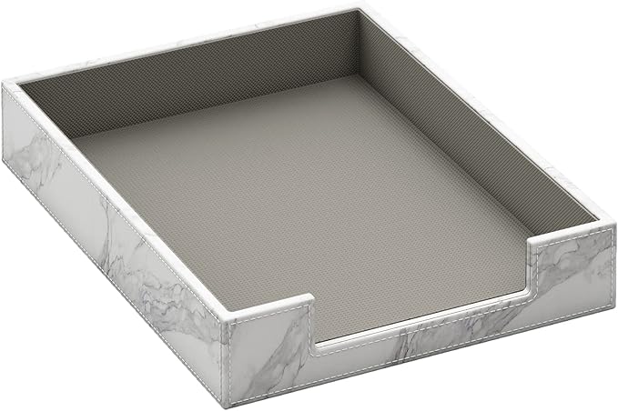 Leather Letter Tray, THIPOTEN Elegant Desk Organizer for Office Supplies, Mail, Paper, File, Magazine, Perfect Office Organization for Desktop(White)-DeskLoop Office