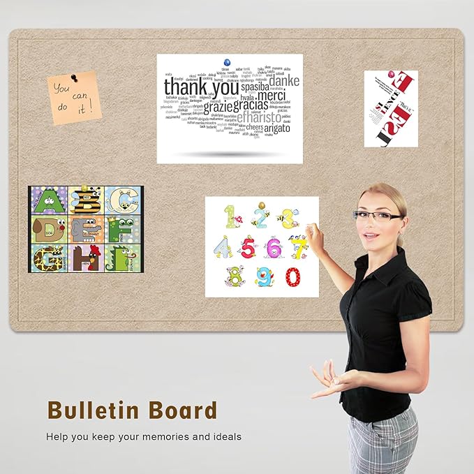 Large Bulletin Board - 72 X 48 inches Cork Board with 30 Pushpin, 6' x 4' Cork Board for Walls Pin Board, Self-Adhesive Felt Board Vision Board Foldable Photo Board for Wall (Beige Brown)-DeskLoop Office