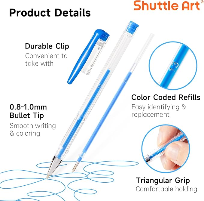 Shuttle Art 60 Pack Blue Tone Gel Pens, 30 Blue Tone Gel Pens with 30 Refills for Adults Coloring Books Journaling Drawing Nature, Landscapes, Animals Scenes-DeskLoop Office