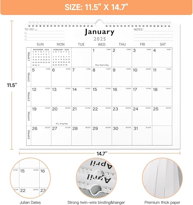 Lbylyhxc 2025-2026 Calendar - Includes January 2025 to June 2026-18 Monthly Wall Calendar 2025-2026, 14.7 x 11.5 Inches.Thick Paper with Julian Dates and Block for New Year and Christmas Presents (2025-2026 wall calendar simplicity)