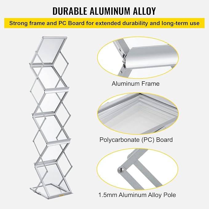 VEVOR Literature Rack, 6 Pockets, Pop up Aluminum Magazine Rack, Lightweight Catalog Holder Stand w/Carrying Bag for Living Room, Hotel, Trade Show, Exhibition, Office-DeskLoop Office