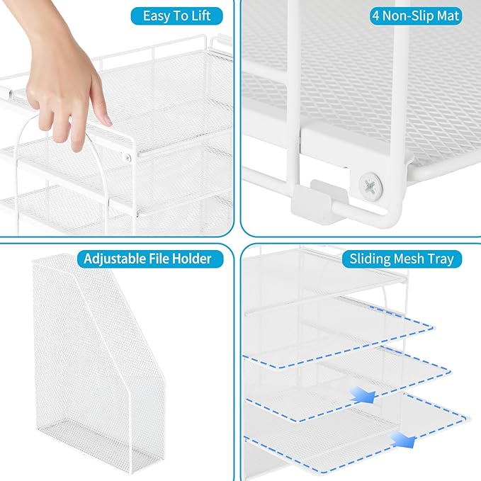 AUPSEN White Desk Organizers and Accessories, 5-Tier Letter Tray Paper Organizer with Adjustable File Holder, Desktop Office Desk Accessories for Office Supplies-DeskLoop Office