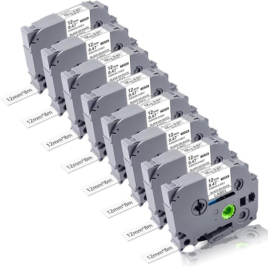 8P Flexible Label Tapes Compatible with Brother P Touch Label Tape TZe-FX231 Tape 12mm 0.47 Laminated White, Flexible-ID Wire Cable Labels Compatible with Brother Ptouch PT-D210 PT-D400 PTH100-DeskLoop Office