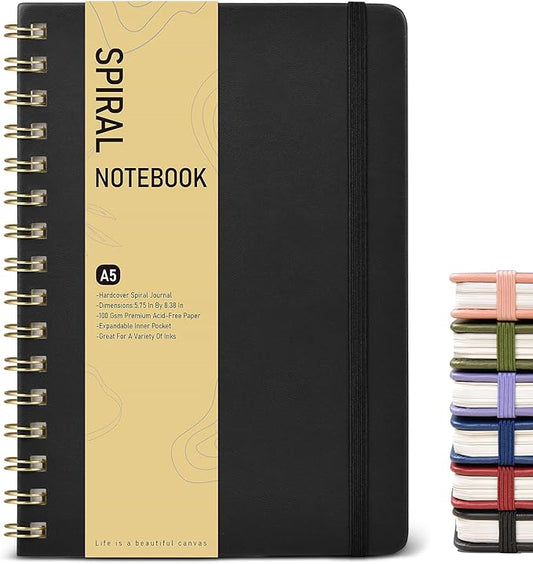 Graph Spiral Journal Notebook, A5 Hardcover Spiral Journals for Women Men, 100 GSM Graph Paper Notebooks, 150 Pages Spiral Bound Grid Notebook for Writing Note Taking Work 5.75" x 8.38" Black-DeskLoop Office