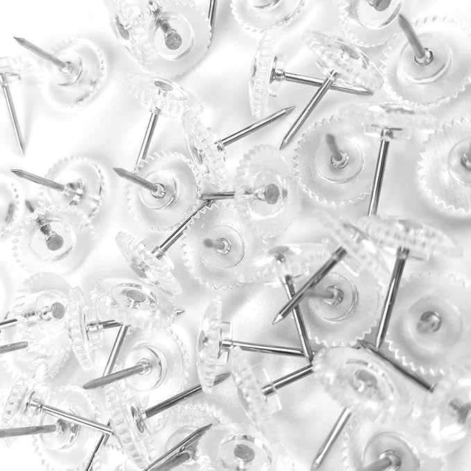 Lunies 50 PCS Clear Push Pins for Bulletin Board, Thumb Tacks for Wall Hanging, Decorative Push Pins for Cork Board, Wall Tacks for Picture-DeskLoop Office