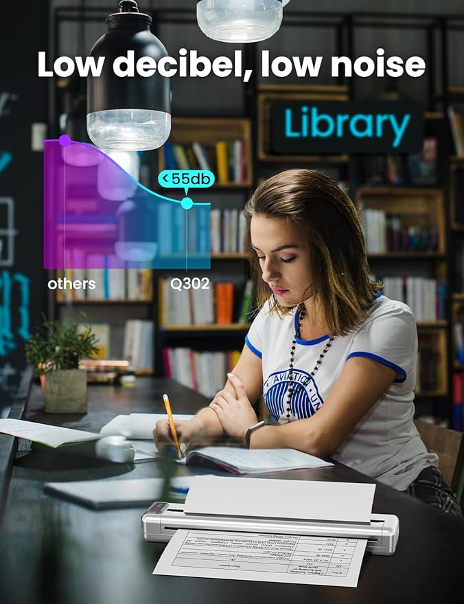 Phomemo Q302 Upgraded Portable Printers Wireless for Business, Ultra-Small Bluetooth Printer for Mobile Printing, 2400mAh Battery can Reverse Charging, 300dpi Inkless Printer Support 8.5X11 US Letter-DeskLoop Office