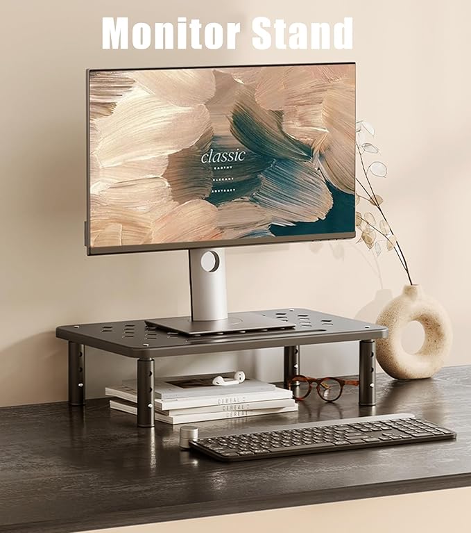 Computer Monitor Stand for Desk,Laptop Stand,Printer Stand,Adjustable and Stackable Height Increasing Storage Rack Suitable for Office, Home, and School Supplies,Black-DeskLoop Office