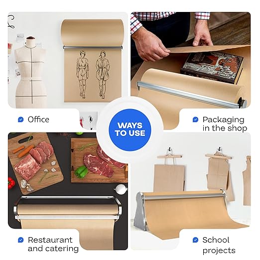 IDL Packaging 36" Kraft Paper Roll Dispenser & Cutter for Rolls up to 36" Wide and 9" in Diameter – Tabletop Reinforced Steel Paper Holder with a Cutter – for Kraft and Butcher Paper-DeskLoop Office