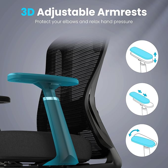 Farini Office Chair Ergonomic Desk Chair, High Back Computer Chair with Wheels, Home Sutdy Chair for Heavy People, Office Chair Adjustable Seat Depth, 3D Armrests and Adjustable Headrest, Black-DeskLoop Office