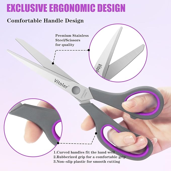 Vitoler Scissors All purpose, 8.5" Heavy Duty Scissors for School Office Supplies,Kitchen Shears for Food Fabric,Right/Left Handed School Scissor for Kids-DeskLoop Office