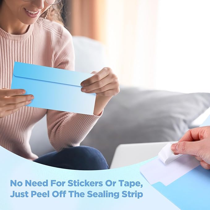 100 Pcs #10 Business Envelopes Colorful Self Adhesive Standard Envelopes Gradient for Office Check Invoices Letters Letterhead Invitations Announcements 4-1/8 x 9-1/2''(Gradient Blue)-DeskLoop Office