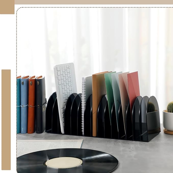 Ctosree Acrylic File Organizer for Desk Vertical 15 Compartments File Sorter Mail Organizer Desktop Countertop Folder Stand Racks for Office Home School Desk(Arch,Black)-DeskLoop Office