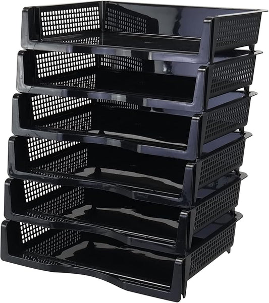 Ggbin 6 Tier Desktop A4 Paper Storage Tray, Stackable File Organizer Trays, Black-DeskLoop Office