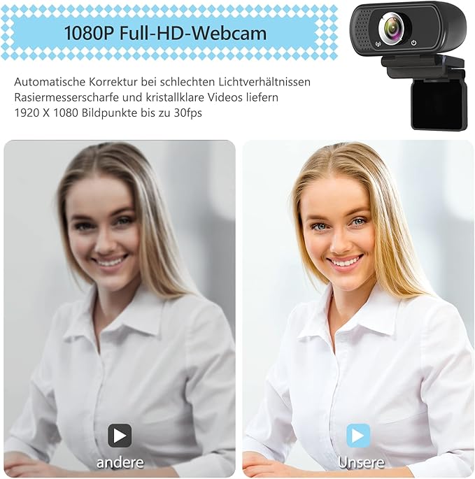 ToLuLu 1080P Webcam with Microphone, HD Webcam Web Camera with Tripod Stand, Widescreen USB Computer Camera, Streaming Mic Web cam for Online Calling/Conferencing,Facetime/YouTube Desktop Laptop PC-DeskLoop Office