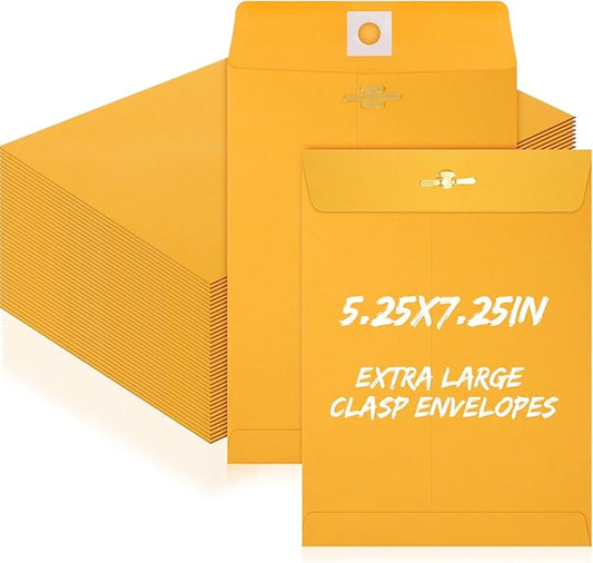 Extra Large Mailing Clasp Envelopes Jumbo Kraft Catalog Manila Envelope with Clasp Closure for Oversized Big Documents Office Home Business Legal School Storing Mailing(5 x 7 Inch,100 Pcs)-DeskLoop Office