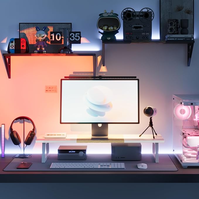 TEAMIX Dual Monitor Riser with Metal Leg, 31.5 inch Long Monitor Stand Riser Wide TV Stand Riser White Monitor Stand for 2 Monitors Wood & Steel Desktop Riser for Home Office Desk Organization-DeskLoop Office