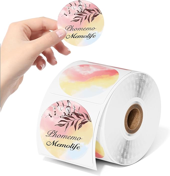 750 Pcs Phomemo 2" Color Round Thermal Label, Self-Adhesive Round Sticker Labels, Circular Direct Thermal Printer Circle Label for Logo Design, Name/Price Tag, Thanks Card, QR Code, 750 Labels/Roll-DeskLoop Office