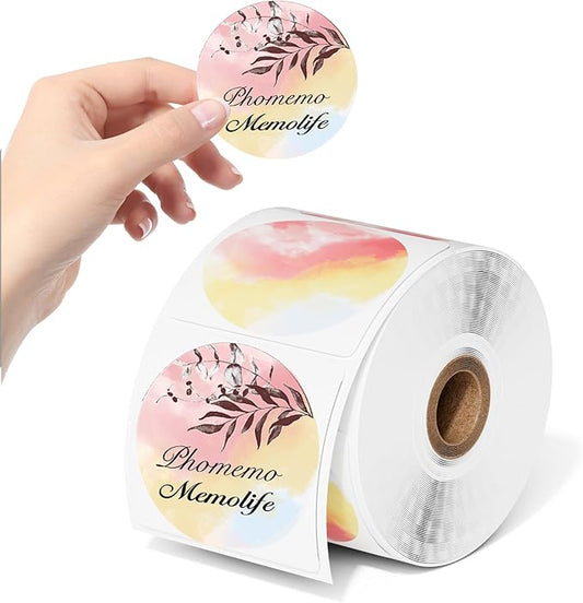 750 Pcs Phomemo 2" Color Round Thermal Label, Self-Adhesive Round Sticker Labels, Circular Direct Thermal Printer Circle Label for Logo Design, Name/Price Tag, Thanks Card, QR Code, 750 Labels/Roll-DeskLoop Office
