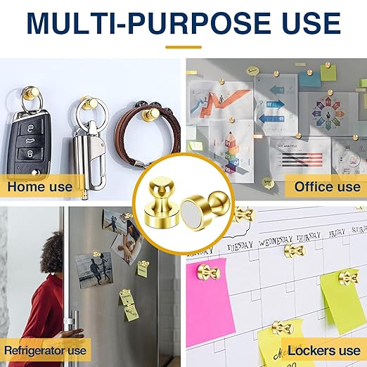 MIKEDE Fridge Magnets - 15 Pcs Gold Neodymium Push Pins for Whiteboard, Office, School & Classroom-DeskLoop Office