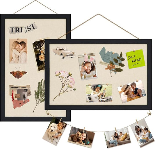 Egofine Cork Board Bulletin Board with Linen, 16x11 Wood Frame Pin Board Wall Decor, 2 Pack Cork Boards for Walls, Hanging Horizontal or Vertically for Office Home Decor School Kitchen, Black-DeskLoop Office