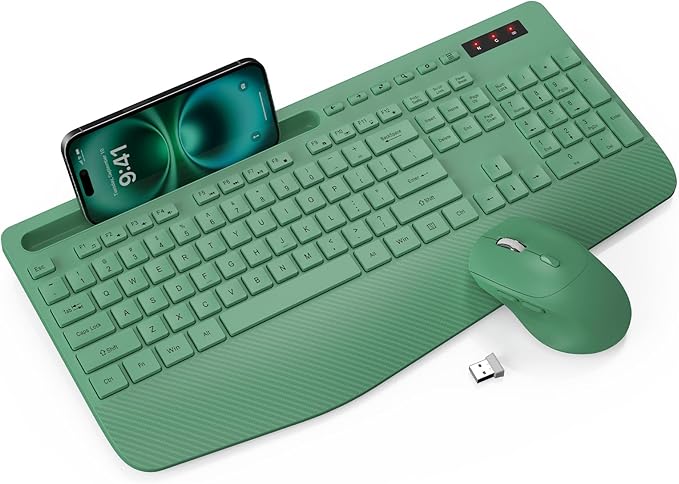 Wireless Keyboard and Mouse Combo - Full-Sized Ergonomic Keyboards with Wrist Rest, Phone Holder, Sleep Mode, Silent 2.4GHz Cordless Combo for Computer, Laptop, PC, Mac, Windows -Trueque-DeskLoop Office