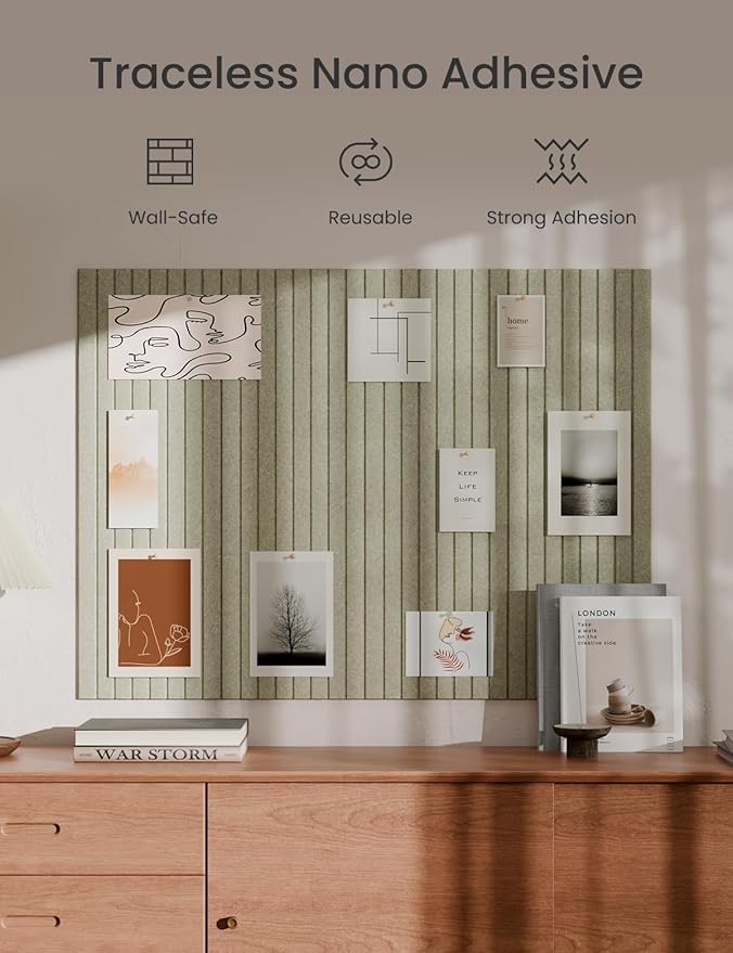 Bumusty Large Cork Board Alternative-47 x35 Felt Bulletin Board Tiles, with 30 Pushpins, 70 Adhesive Tabs, 12-Pack Slat Wall Paneling, Cork Boards for Office Push Pin Board Felt Board-Sage-DeskLoop Office