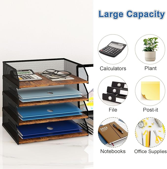 Natwind 4-Tier Stackable Paper Tray, Metal Mesh Desktop Organizer, Paper Sorter, Letter Trays,File Document Storage Rack for for Home, Office, School (Retro)-DeskLoop Office
