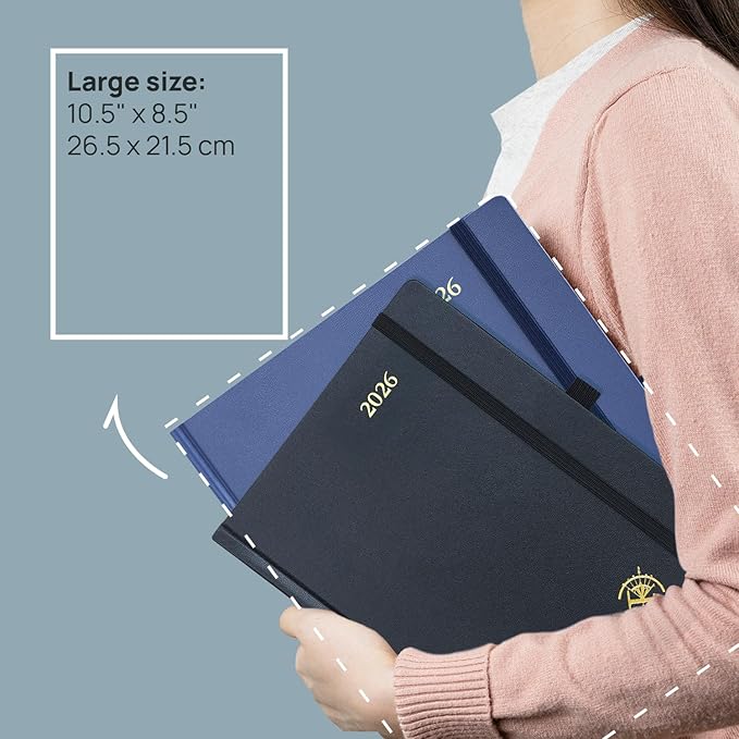 POPRUN 2026 Planner (Large Size 8.5''x 10.5'' Hardcover) - Daily Weekly and Monthly Calendar Agenda 2026 Appointment Book with Hourly Time Slots, Monthly Tabs, 100 GSM - Haze Blue-DeskLoop Office