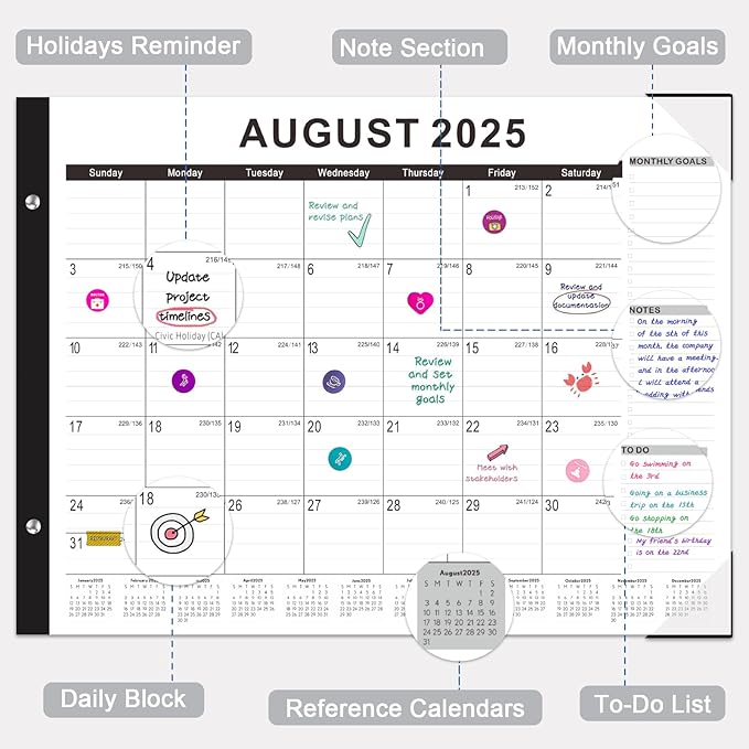 Gannyfer Desk Calendar 2025-2026, Large Calendar 2026 22" x 17", July 2025 - Dec 2026, 18 Monthly Academic Desktop Pad Calendar with Plastic Cover, Thick Paper, for Planning and Organizing in Office, School, Family(6 Stickers)-DeskLoop Office