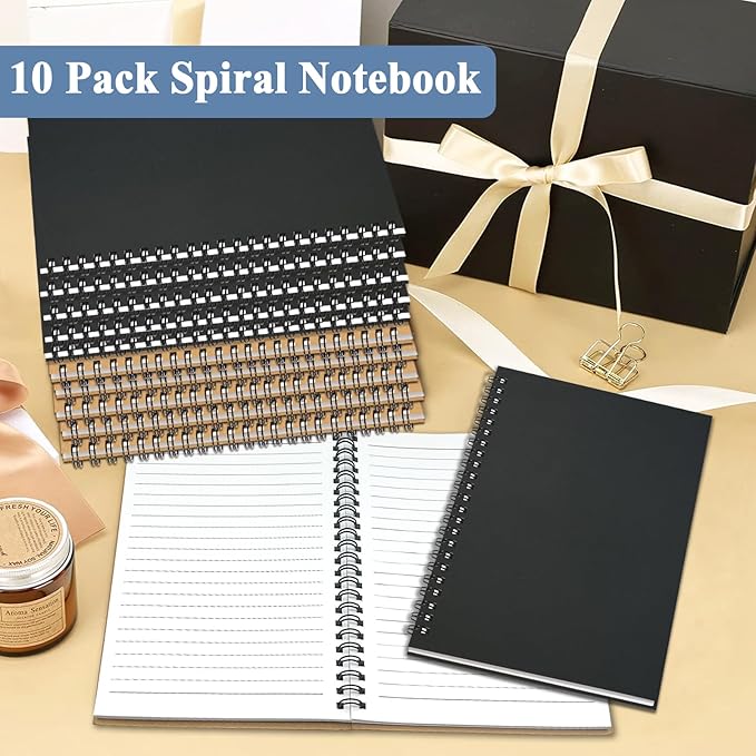 GINMLYDA Small Spiral Notebook A5, 10Pack 120 Lined Pages 8.25x5.5 Inches Spiral Journal Kraft Cover Notebooks & Writing Pads for School Home Office Aesthetic Sketch Drawing Note-DeskLoop Office