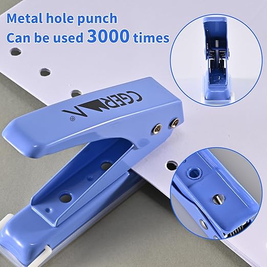 Single Hole Puncher, 3 Pack ,1/4" Hole, 50% Labor Savings, Heavy Duty Metal Punch, 15 Sheet Capacity, for ID Cards, Chipboard, Art Project, Crafts Easy Punching-DeskLoop Office