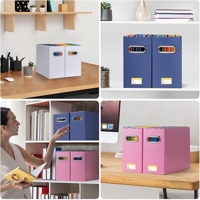 BALEINE File Organizer Box, Cardboard File Folder Organizer with Handle for Letter Size, Portable Collapsible Hanging Filing Box for Home Office Document Storage (2 Pack, Navy)-DeskLoop Office