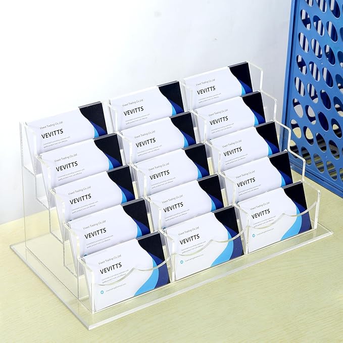 Acrylic Business Card Holder for Desk Multiple Business Card Holders Business Card Organizer Business Card Display Rack Clear Plastic Business Card Stand for Home Office (15 Slots)-DeskLoop Office