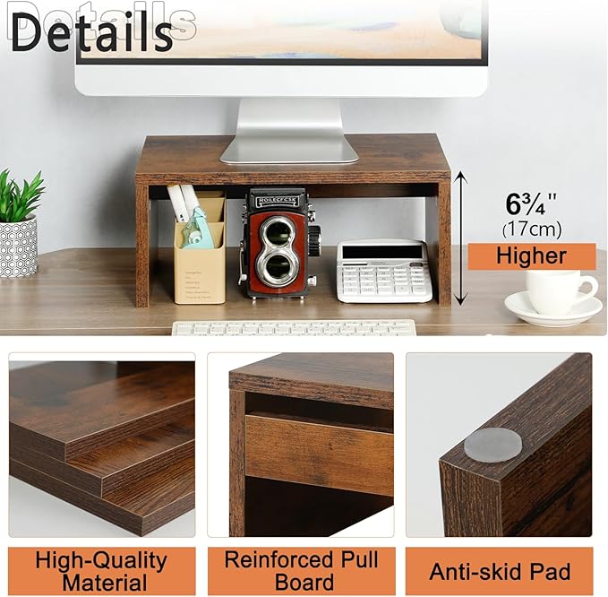 TEAMIX Higher Monitor Stand Riser-6.7 inch, Monitor Riser with Storage for Desk Small Monitor Stand TV/Screen/PC/Laptop Riser Computer Stand Desktop Shelf-DeskLoop Office