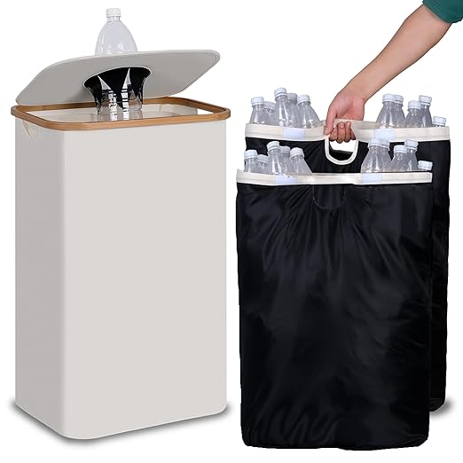 efluky Recycling Bin 100L, 26 Gallon Recycle Bins for Kitchen Indoor Outdoor Home with 2 Removeable and Reusable Inner Bag, Tall Recycle bin for Bottle Can Plastice Stickers (Beige)-DeskLoop Office