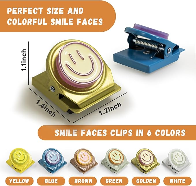 6Pcs Fridge Magnets Refrigerator Magnets, Neon Resin Happy Faces Magnetic Clips for Whiteboard Locker Classroom Magnets Teacher Must Haves School Supplies Accessories-DeskLoop Office