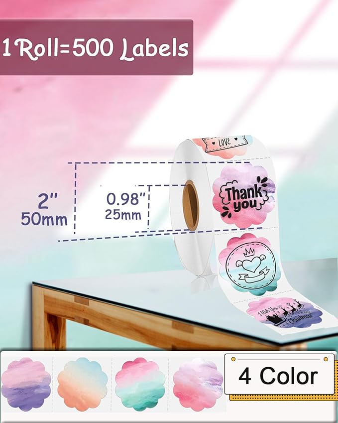 2''2'' Flower Thermal Sticker Labels, 500 Self-Adhesive Direct Thermal Labels/1 Roll, Multi-Purpose for DIY Logo Design, Name Tag, QR Code, Nebula-DeskLoop Office