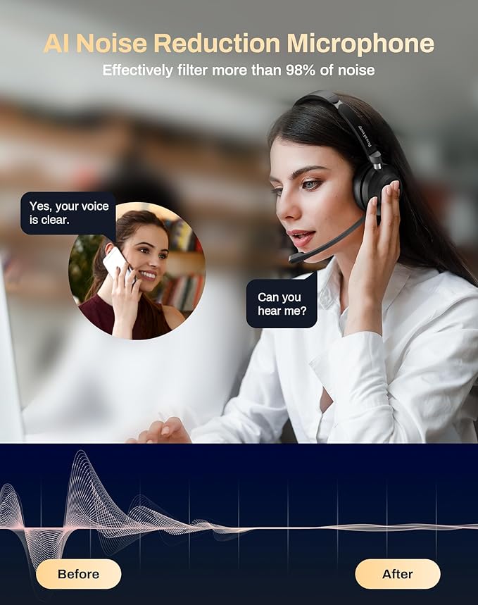 USB Headset with Microphone for PC-Wired Noise Reduction Office Headset work for Laptop/Mac,Computer Headphones with Volume Control & Mic Mute,Compatible with Zoom/Skype/MS/Teams/Call Centers-DeskLoop Office