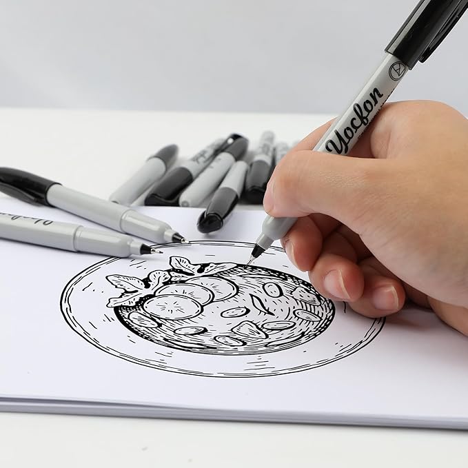 Ultra Fine Point Black Permanent Markers, 24 Pack Ultra Fine Point Black Permanent Marker set, Works on paper, Plastic, Stone, Glass, Metal-DeskLoop Office