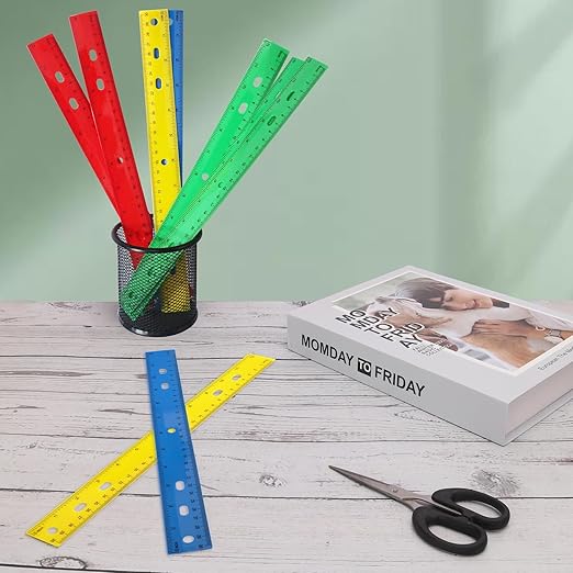 200 Pack 12 Inch Plastic Rulers Bulk, 4 Color Plastic Ruler, Colourful Ruler with Dual-Scale Measurement, Easy to Store, for Home, Office, Practical Use by KUKLIPJIM-DeskLoop Office
