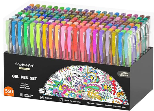 Shuttle Art 360 Pack Gel Pens Set, 180 Colors Gel Pen Set Plus 180 Color Refills Perfect for Adult Coloring Books Doodling Drawing Art Markers-DeskLoop Office
