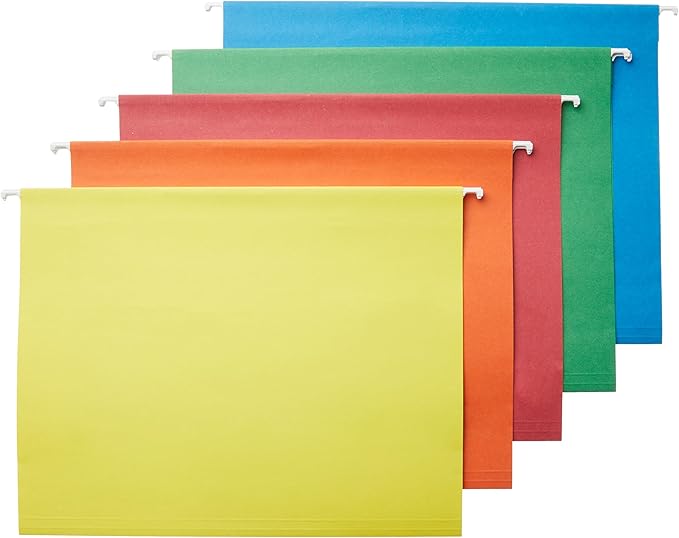 Amazon Basics Hanging Organizer File Folders for Efficient Filing, Assorted Colors, Letter Size (Pack of 25)-DeskLoop Office