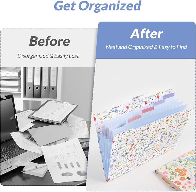 SKYDUE Accordion File Organizer, Floral Expanding File Folders - Image 7