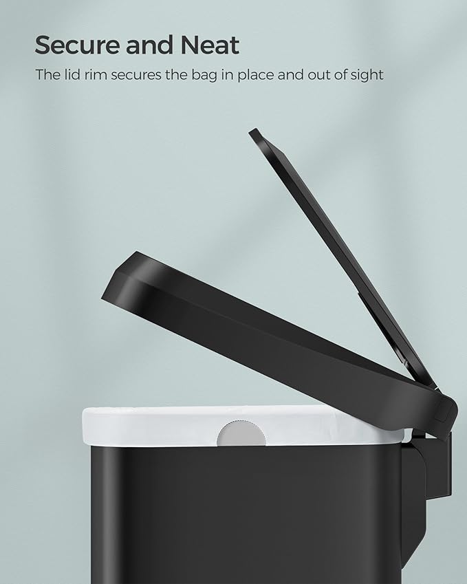 SONGMICS Kitchen Trash Can, 13 Gallon (50 L) Stainless Steel Garbage Can, with Stay-Open Lid and Step-on Pedal, Soft Closure, Tall, Large and Space-Saving, Black ULTB530B50-DeskLoop Office