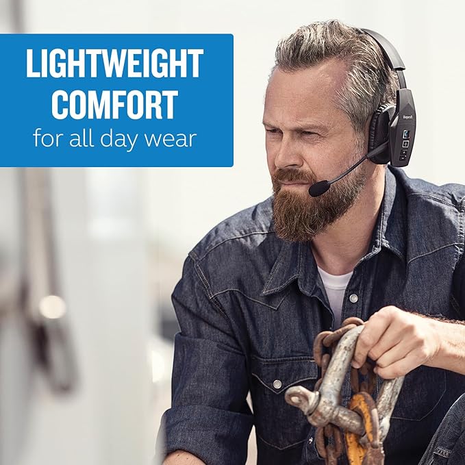 BlueParrott B550-XT Mono Bluetooth Wireless Headphones 96% Noise Canceling Over Head Trucker Headset with Mic, 100% Voice Control, IP54-Rated Protection, 24 hrs. Talk Time, Black-DeskLoop Office