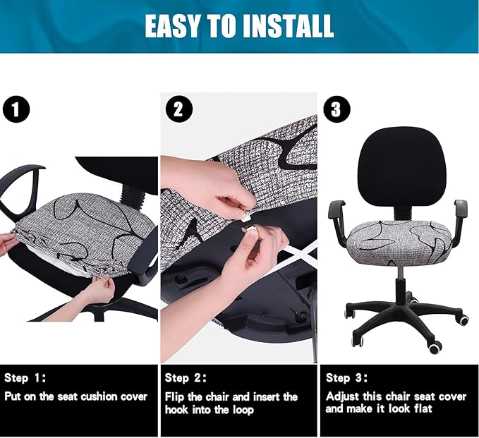 Smiry Printed Office Computer Chair Seat Covers, Stretch Fit Universal Desk Rotating Chair Cover Washable Removable Seat Cushion Protectors - Grey and Black-DeskLoop Office