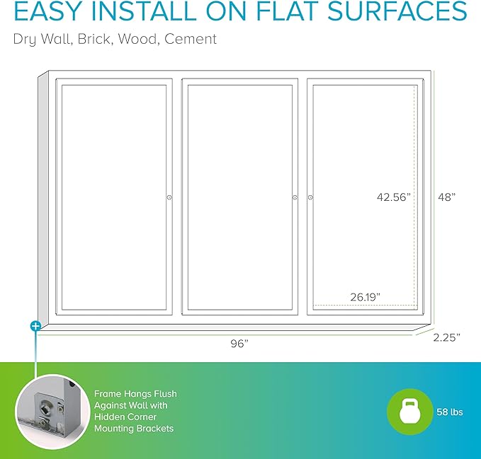 Ghent 48"x96" 3-Door Outdoor Enclosed Vinyl Bulletin Board, Shatter Resistant, with Lock, Satin Aluminum Frame - Ivory (PA34896VX-185), Made in the USA-DeskLoop Office