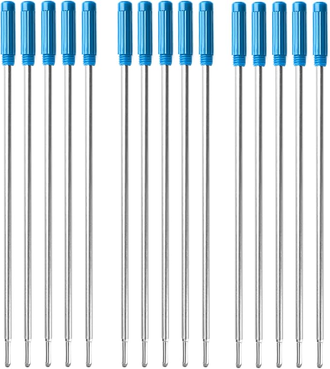 0.7 mm Ballpoint Ink Twist Pen Refills, 15 Pcs Medium Point Metal Smooth Writing Replaceable Ink Refill, Stationery Compatible for Cross Ballpoint Replacement (4.6in M) (Blue, 15)-DeskLoop Office